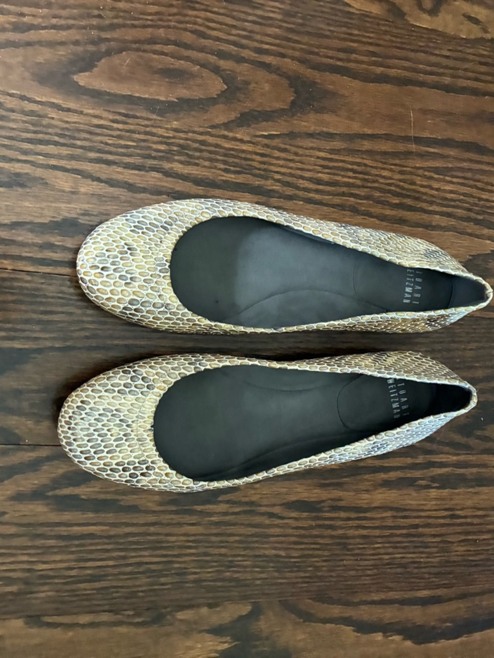 Stuart Weitzman Beige Snake-Print Ballet Flats